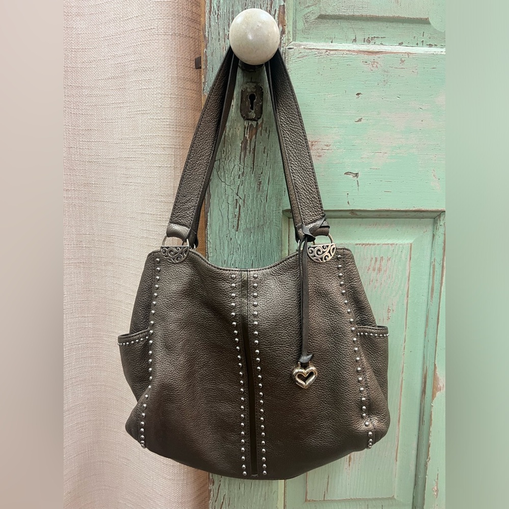 Brighton Bronze Leather Shoulder Bag Andie Pretty Tough Metallic Studded - Picture 2 of 6